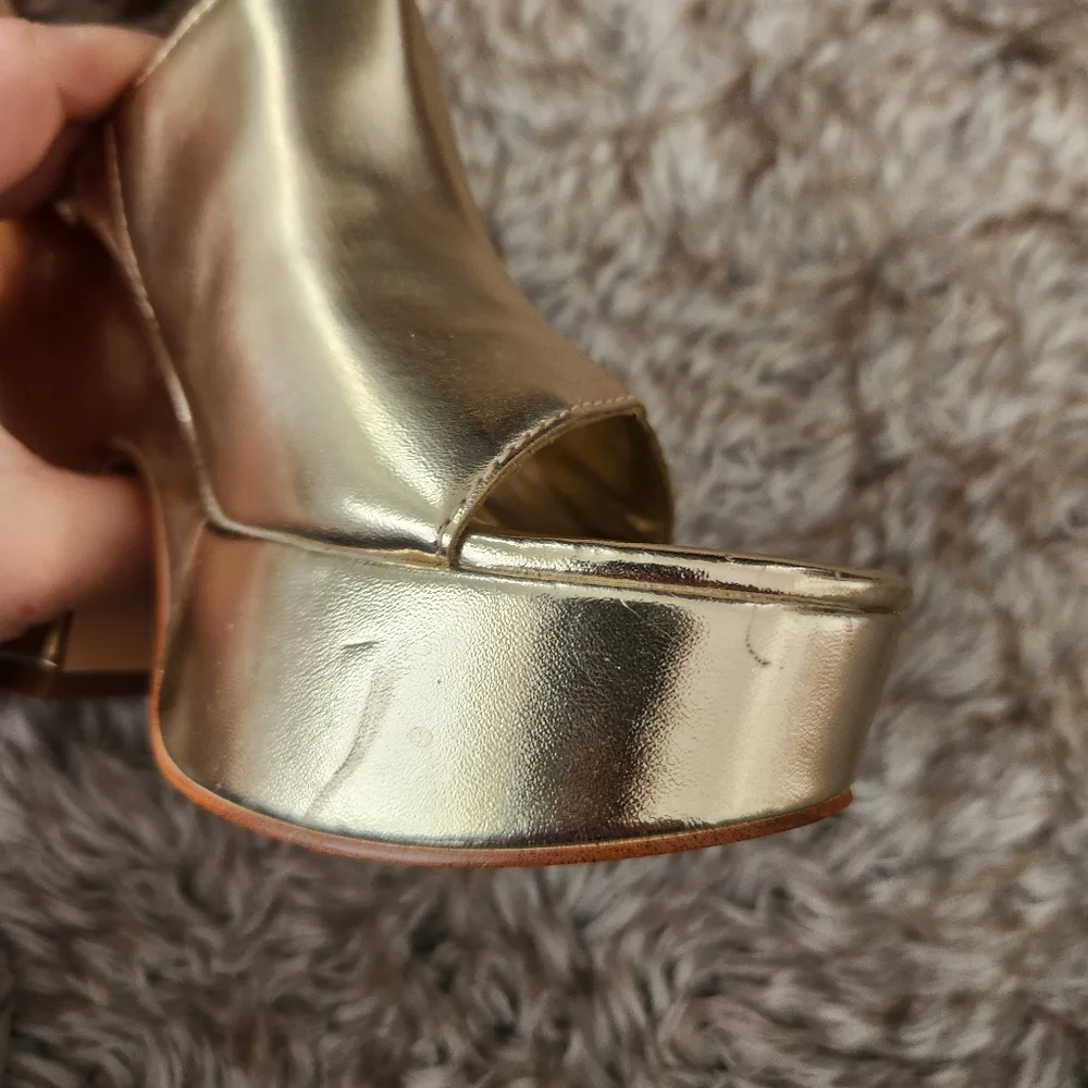 Nine West‎ Flower Platform Slide Sandal Mules Gold Women's Size 6 1/2